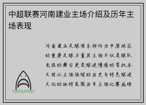 中超联赛河南建业主场介绍及历年主场表现